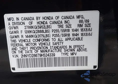 2009 Acura Mdx Technology Package z USA, uszkodzony, nr VIN 2HNYD28679H524339